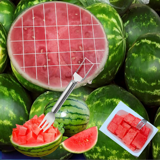 BUY 1 Get 1 FREE 2-in-1 Watermelon Cutter & Fork Set – Stainless Steel, Portable Slicer Tool for Parties & Camping
