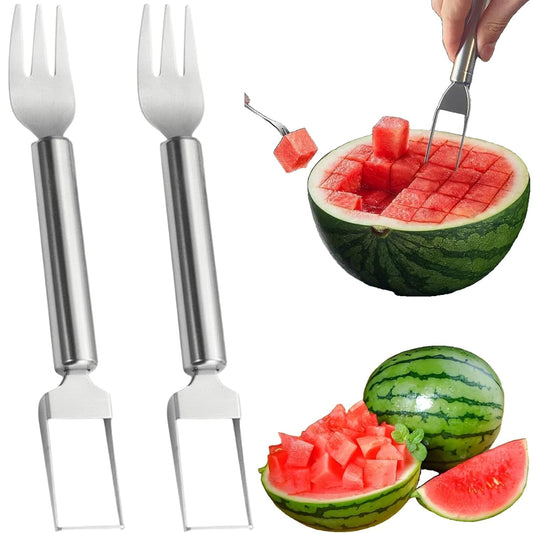 BUY 1 Get 1 FREE 2-in-1 Watermelon Cutter & Fork Set – Stainless Steel, Portable Slicer Tool for Parties & Camping