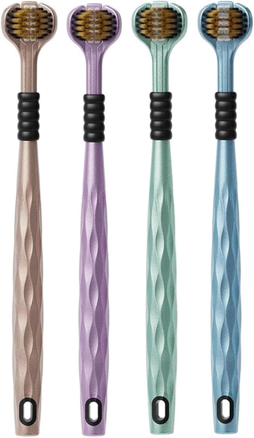 3-Sided Toothbrush (Pack of 4) – Triple Head Design, Ultra Soft Bristles, Gentle on Gums, Eco-Friendly