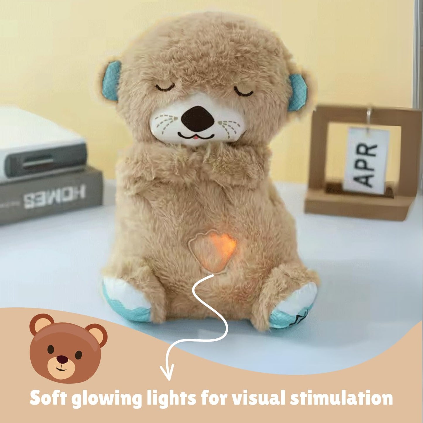 Breathing Teddy Bear with Soothing Lights & Music – Beige | Sleep Aid Plush Toy for Babies & Kids