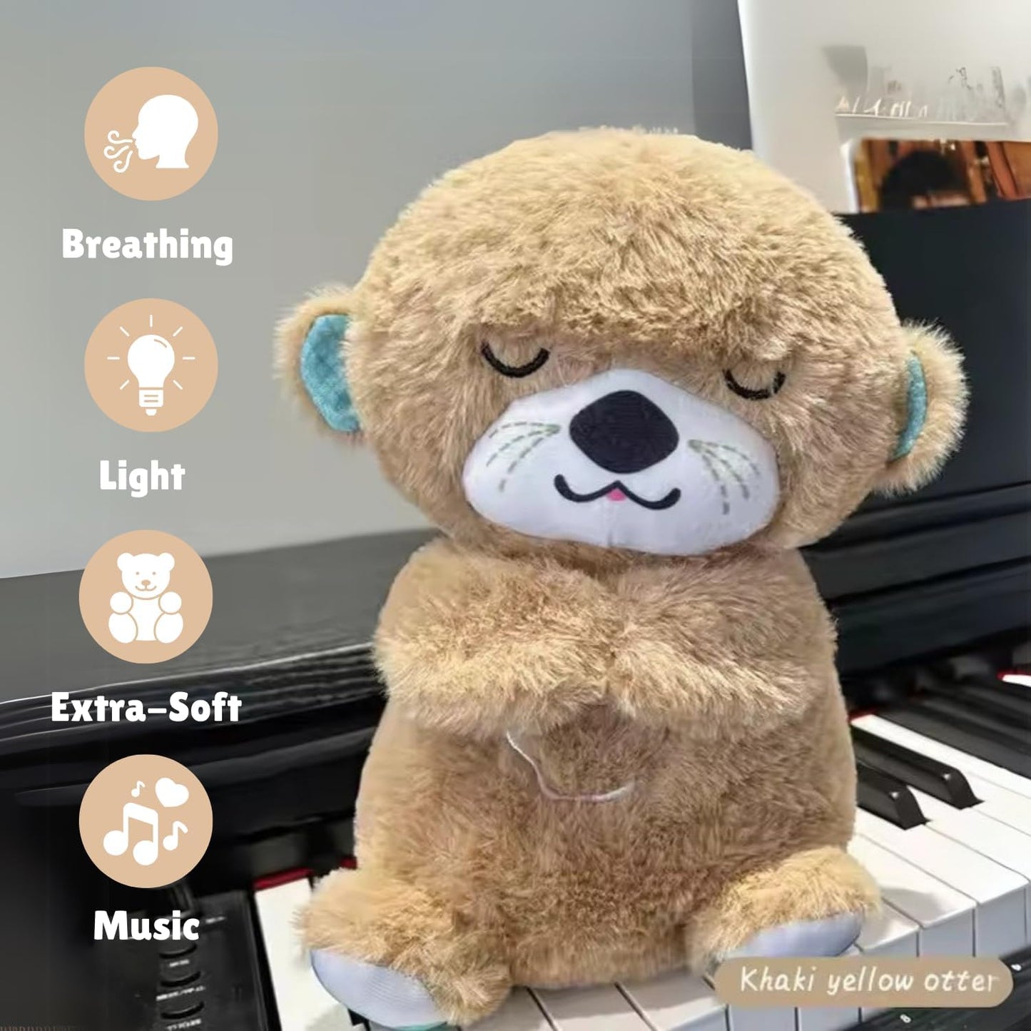 Breathing Teddy Bear with Soothing Lights & Music – Beige | Sleep Aid Plush Toy for Babies & Kids