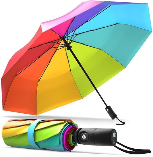 Compact Rainbow Windproof Umbrella – Automatic, Portable, and Stylish (Rainbow)