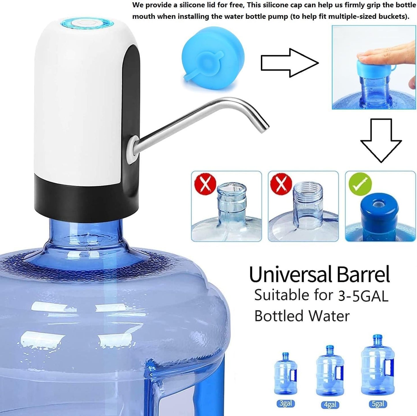 Automatic Wireless Water Dispenser Pump - 20L Bottle for Home, Office, Camping (White)