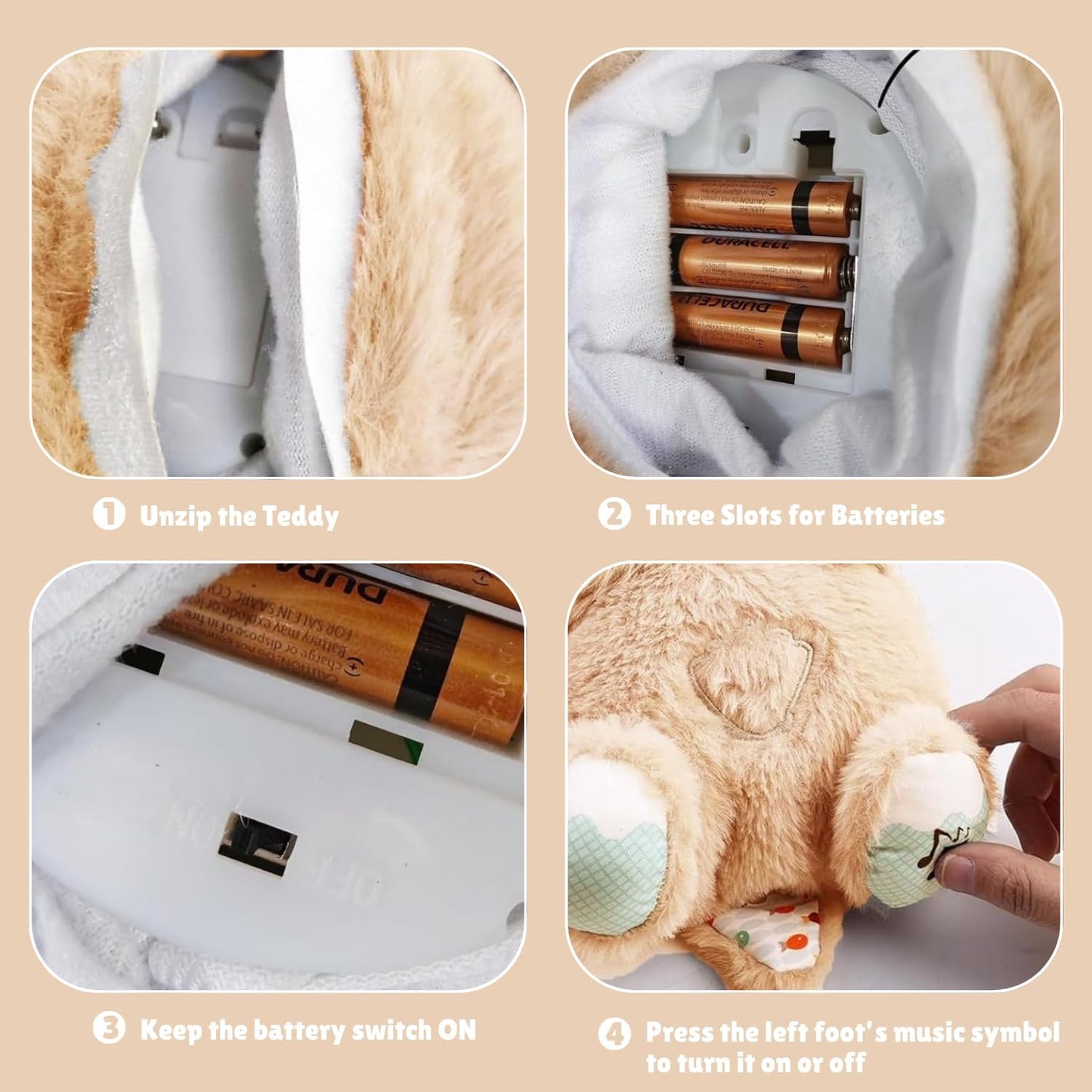 Breathing Teddy Bear with Soothing Lights & Music – Beige | Sleep Aid Plush Toy for Babies & Kids