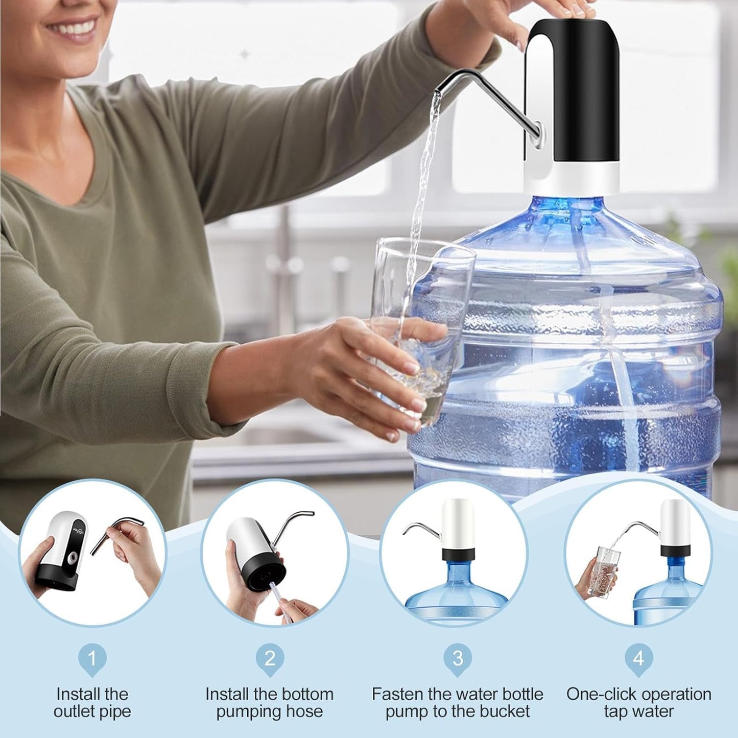 Automatic Wireless Water Dispenser Pump - 20L Bottle for Home, Office, Camping (White)