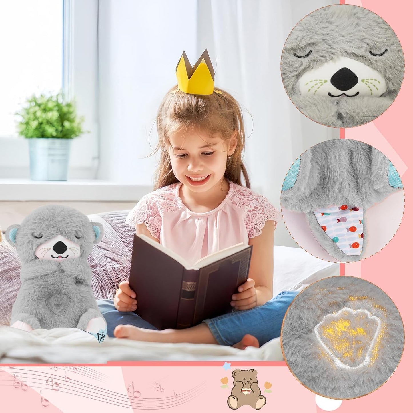 Breathing Teddy Bear with Soothing Lights & Music – Beige | Sleep Aid Plush Toy for Babies & Kids