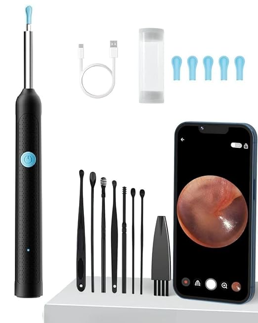 Earocam Earwax Removal Kit with HD Camera WiFi Connection & 6 LED Lights Endoscope Tool Ear Cleaner Tool Set of 8, Otoscope with Light for iOS & Android Kids Children Adults Gift Gadget