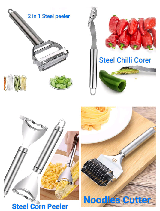High-Grade Stainless Steel Noodle Cutter Roller / 2 in 1 vegetable Steel peeler / Steel corn Peeler